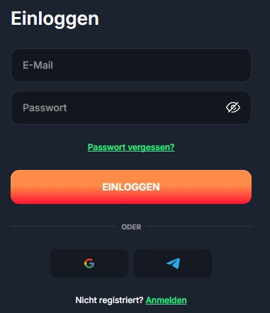 Login-Felder und Zugang zur Registrierung bei Beef