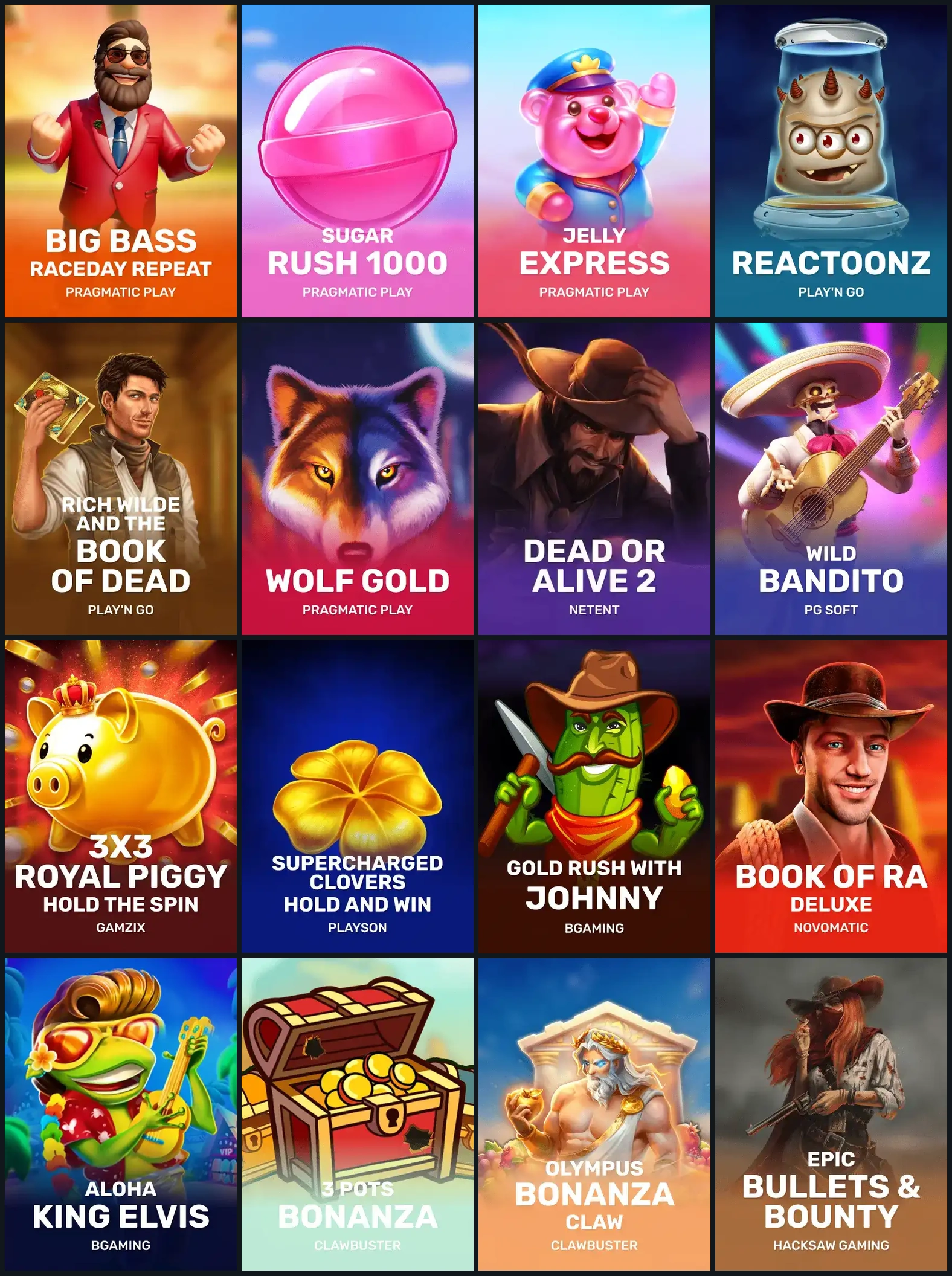 16 reale Slot-Cover für die Spielauswahl